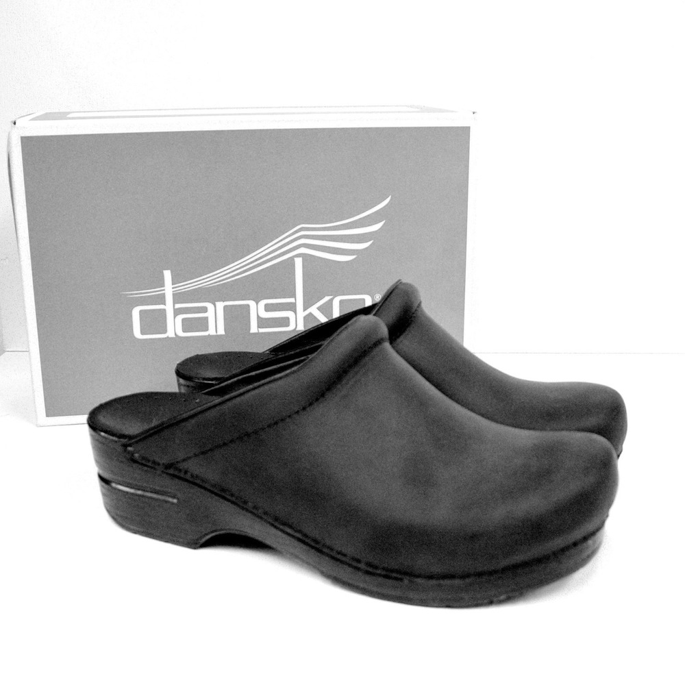 Dansko Sonja Mules Black Oiled Leather Slip On Clogs‎ Womens Size 40 EU